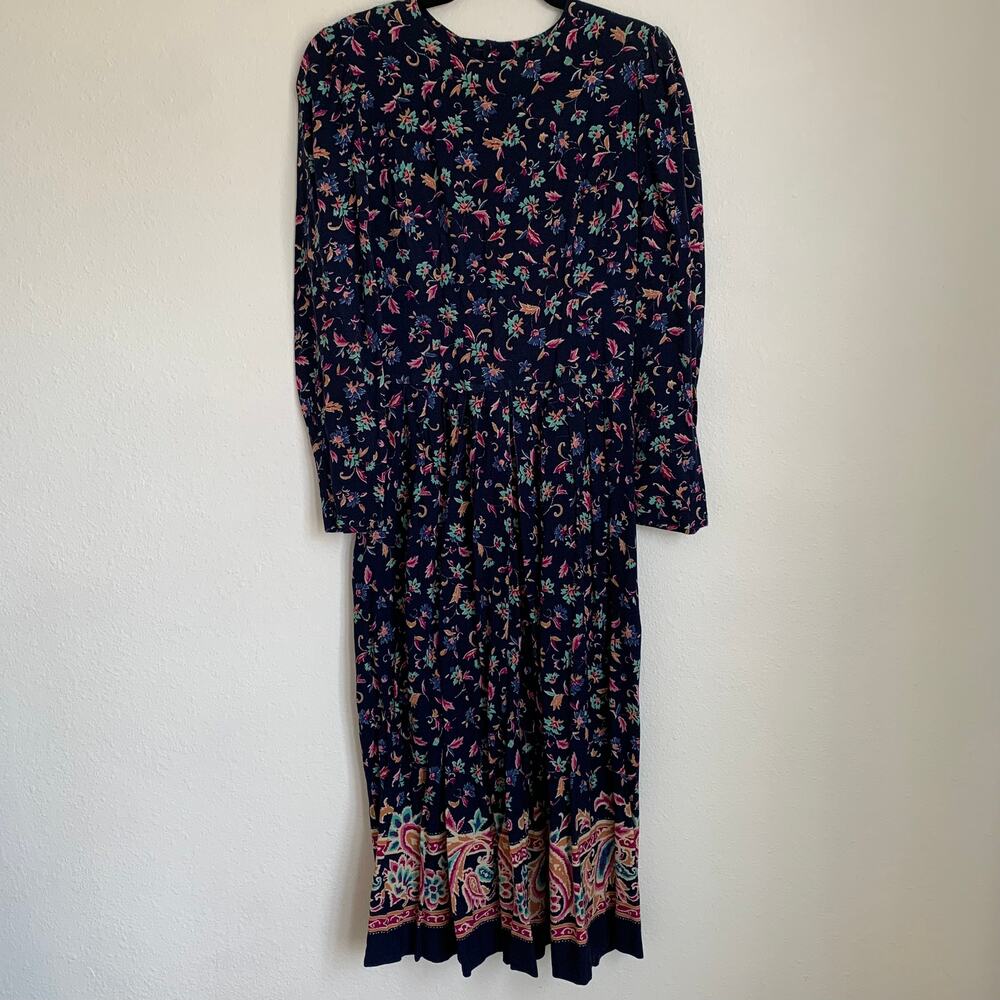 Vintage‎ Lang Originals Paisley Floral Maxi Dress in Blue